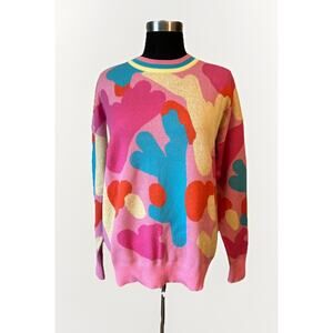 Fate Anthropologie Sweater Pink Abstract Preppy Colorful 100% Cotton Women Med